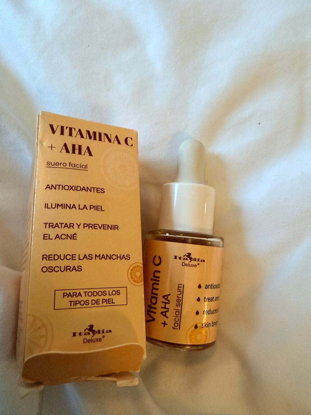 Italia Deluxe Vitamin C + AHA Facial Serum Antioxidant Skin Brightening 0.5 oz